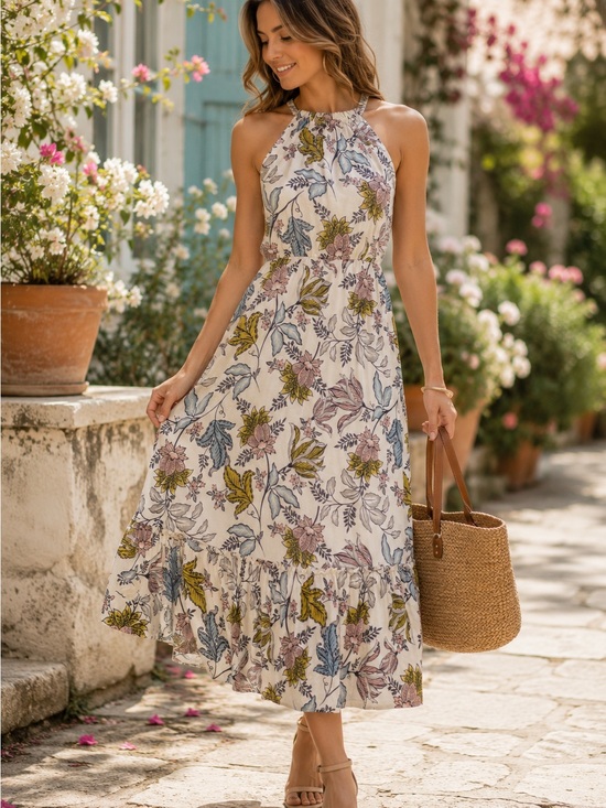 Rachel Zoe Dresses & Skirts - Rachel Zoe Cream Floral Halter Maxi Dress S